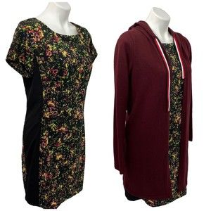 Lot of 2 Dress Cardigan Combo Size Large Justify Abstract Floral Colorblock Hood